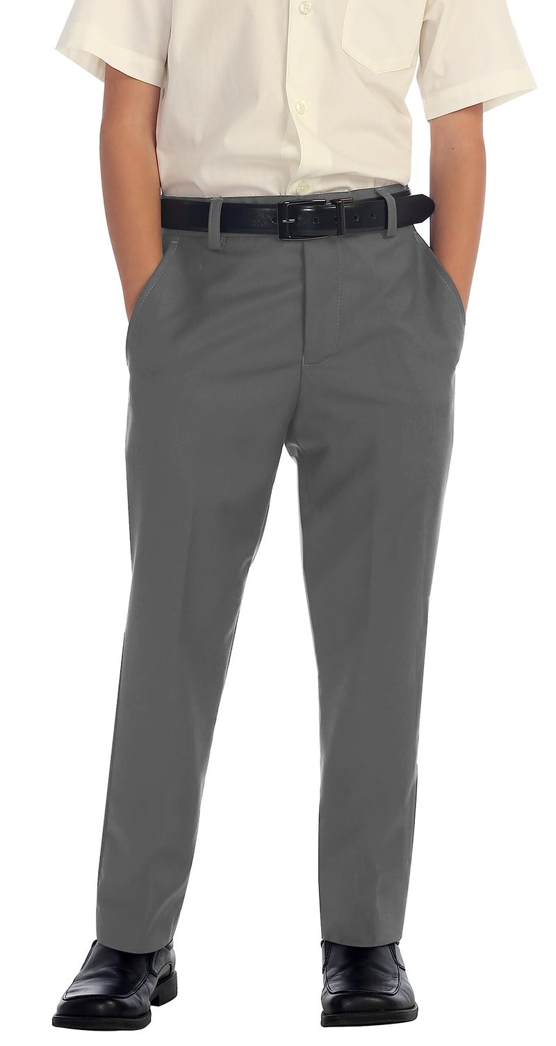 Gioberti Boys Flat Front Dress Pants, Gray, 7 - Image 1